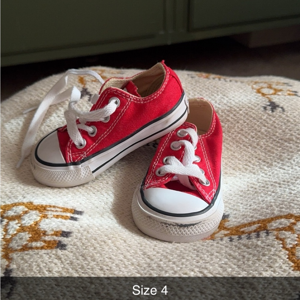Red Canvas Kids Low-Top Lace-Up Sneakers